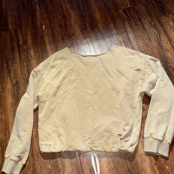Aerie Tan Small Distressed Hokey Wide Neck Sweater Boho Women - Picture 6 of 7